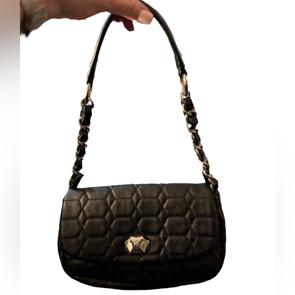 JENNIFER LOPEZ J Lo Black Embroidered Bag with Chain and Faux Leather. - Picture 9 of 12